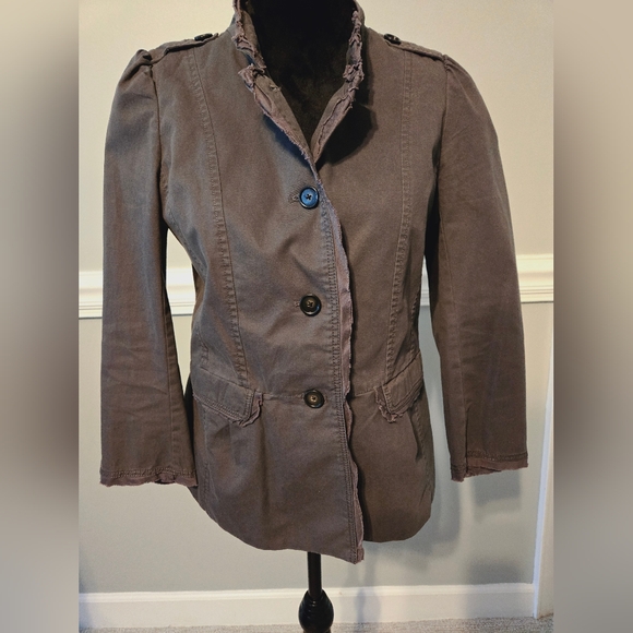 Loft 4 gray peplum ruffle distressed jacket. - Picture 6 of 11